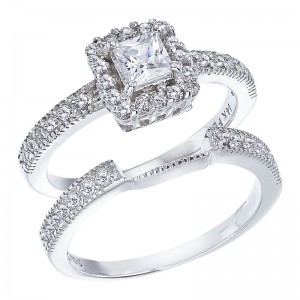 14K White Gold Qpid .80 Ct Diamond Princess Bridal Ring Set