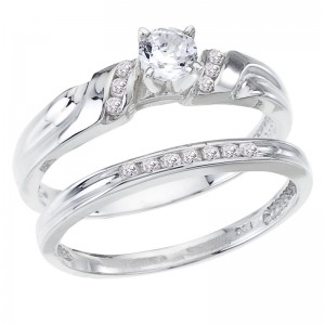 14K White Gold Qpid .33 Ct Channel Diamond Bypass Bridal Ring Set