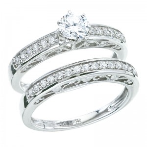 14K White Gold Qpid .52 Ct Channel Diamond Bridal Ring Set