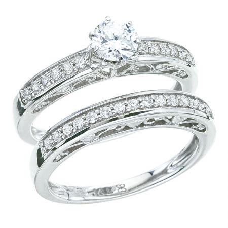 14K White Gold Qpid .52 Ct Channel Diamond Bridal Ring Set