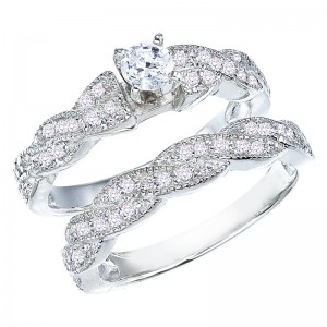 14K White Gold Qpid .68 Ct Diamond Wave Bridal Ring Set