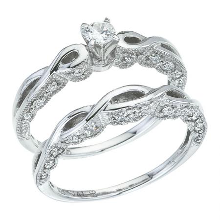 14K White Gold Qpid .33 Ct Diamond Bridal Ring Set