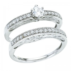 14K White Gold Qpid .50 Ct Diamond Channel Bridal Ring Set