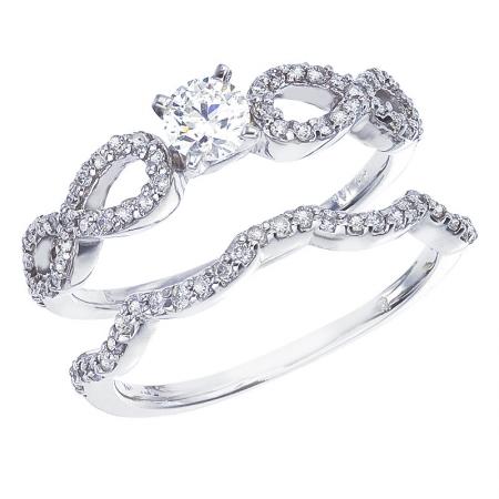 14K White Gold Qpid .54 Ct Diamond Figure 8 Bridal Ring Set