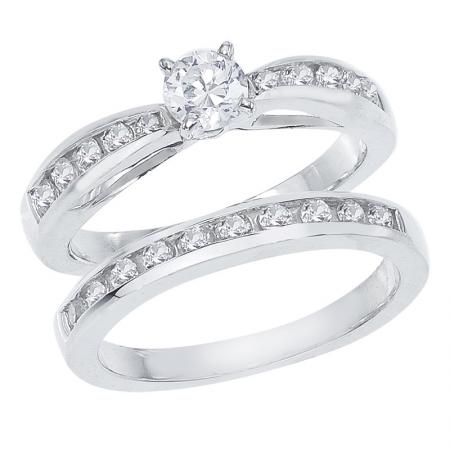 14K White Gold Qpid .98 Ct Diamond Channel Bridal Ring Set