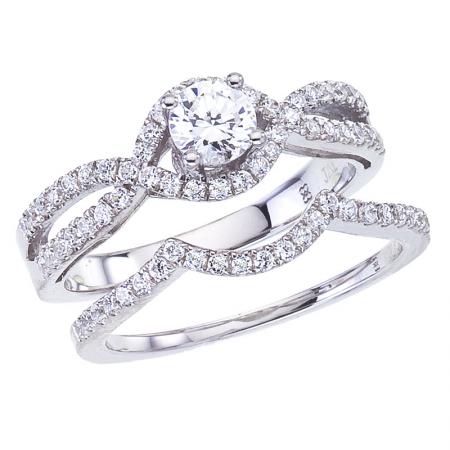 14K White Gold Qpid .75 Ct Diamond Bridal Ring Set