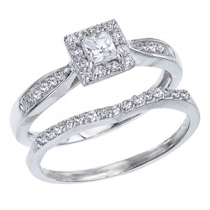 14K White Gold Qpid .59 Ct Diamond Princess Bridal Ring Set