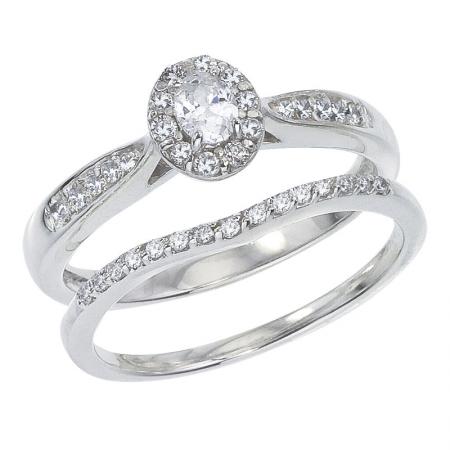 14K White Gold Qpid .46 Ct Oval Diamond Bridal Ring Set