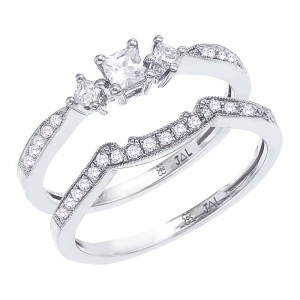 14K White Gold Qpid .47 Ct Princess Bridal Ring Set