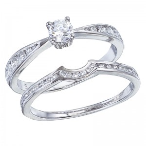 14K White Gold Qpid .75 Ct Diamond Crown Bridal Ring Set