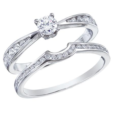14K White Gold Qpid .68 Ct Diamond Crown Bridal Ring Set