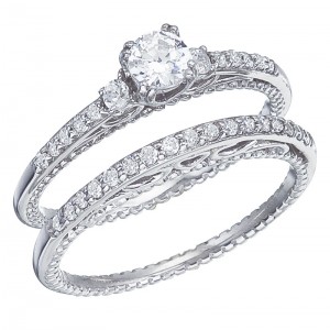 14K White Gold Qpid .50 Ct Diamond Filigree Bridal Ring Set