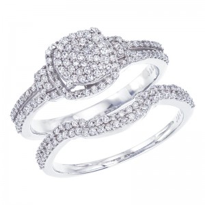 14K White Gold Qpid .48 Ct Diamond Illusion Bridal Ring Set