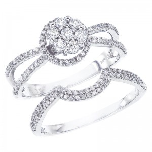 14K White Gold Qpid .60 Ct Diamond Illusion Split Shank Bridal Ring Set