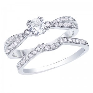 14K White Gold Qpid .63 Ct Diamond Bridal Ring Set