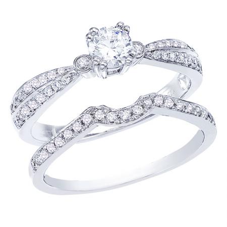 14K White Gold Qpid .71 Diamond Bridal Ring Set