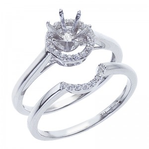 14K White Gold Qpid .12 Ct Diamond Halo Semi Mount Bridal Ring Set