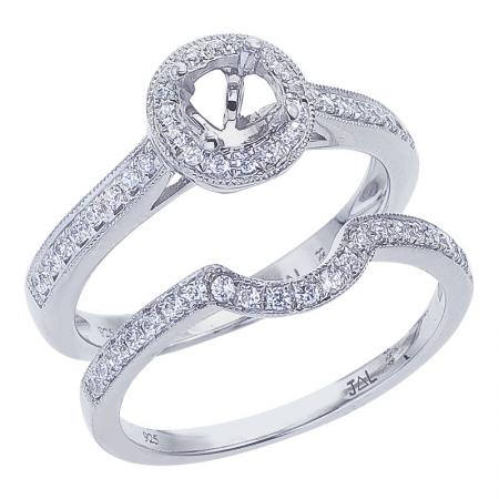 14K White Gold Qpid .30 Ct Diamond Halo Semi Mount Bridal Ring Set