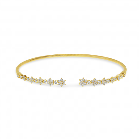 14K Yellow Gold Diamond Flex Floral Bangle Bracelet