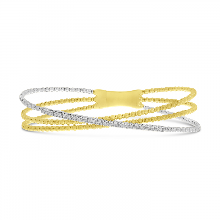 14K Two-Tone White and Yellow Gold Triple Strand Flexible Bracelet