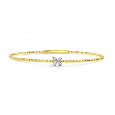 14K Two Tone Gold Diamond Flower Flex Bracelet