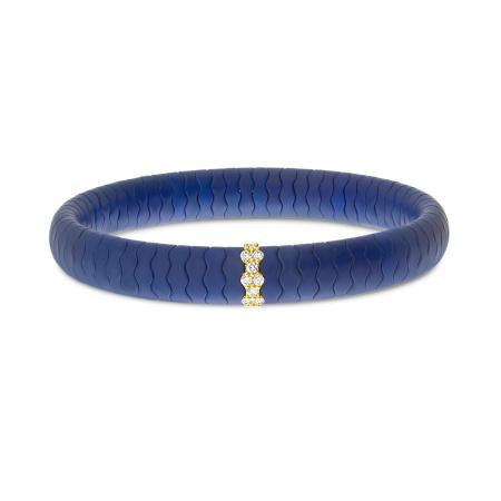 14K Yellow Gold and Diamond Ceramic Navy Stretch Bracelet