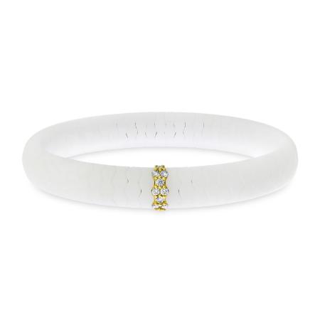 14K Yellow Gold and Diamond Ceramic White Stretch Bracelet