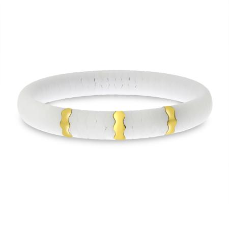 14K Yellow Gold White Ceramic Three Station Stretch Bracelet