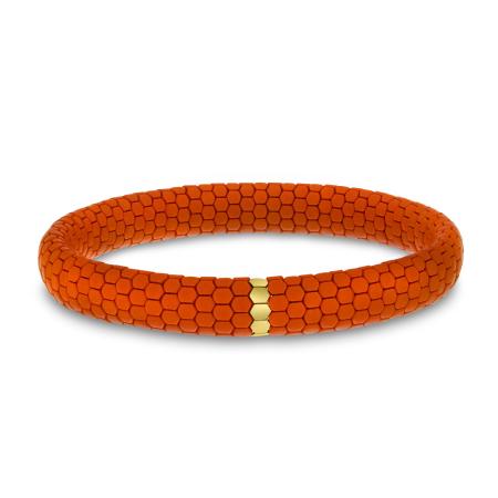 14K Yellow Gold Ceramic Orange Snake Stretch Bracelet