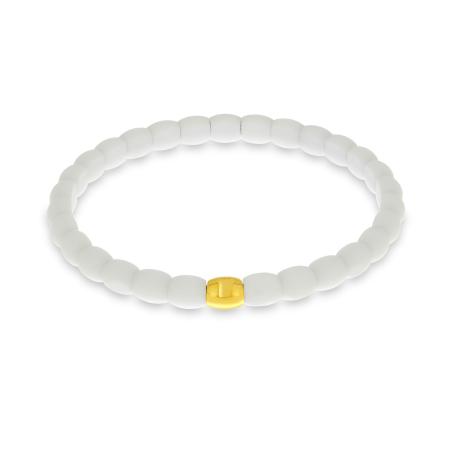 14K Yellow Gold Ceramic White Barrel Stretch Bracelet