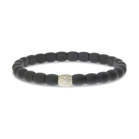 14K Yellow Gold and Diamond Black Ceramic Barrel Stretch Bracelet