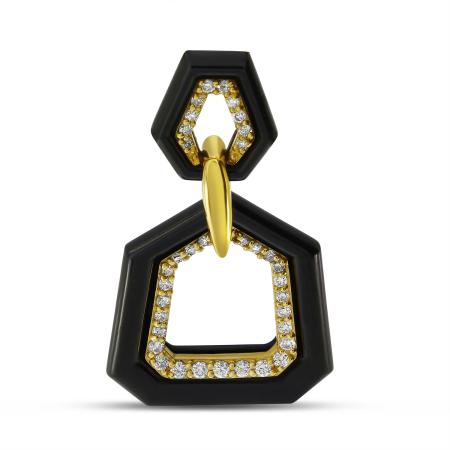 14K Yellow Gold Diamond Black Ceramic Geometric Pendant