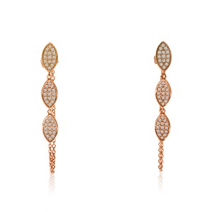 14K Rose Gold Three Leaf Diamond Chain Post Fashion Earrings