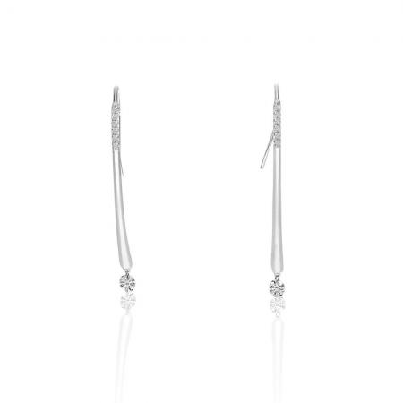 14K White Gold .27 ct Dashing Diamond Long Wire Hook Earring