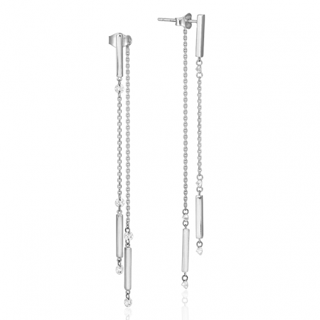 14K White Gold Dashing Diamonds Pierced Diamond Dangle Threader Earrings
