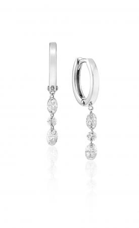 14K White Gold Triple Pierced Oval Diamond Huggie Dashing Diamond Earrings
