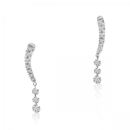 14K White Gold Triple Pierced Diamond Ear Climber Dashing Diamond Earrings