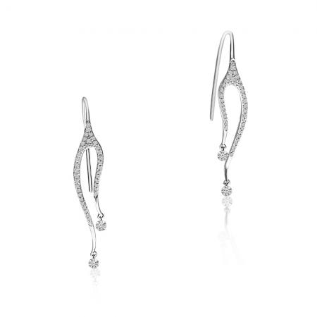 14K White Gold Double Dangle Pierced Diamond Dashing Diamond Earrings