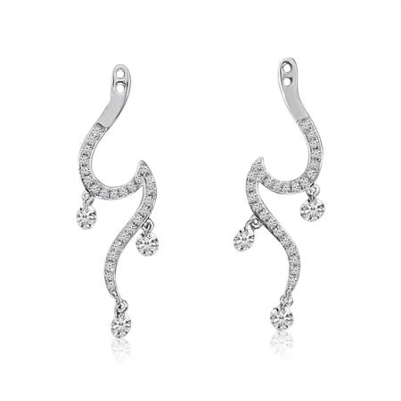 14K White Gold Triple Pierced Diamond Swiggle Dashing Diamond Earring Jacket