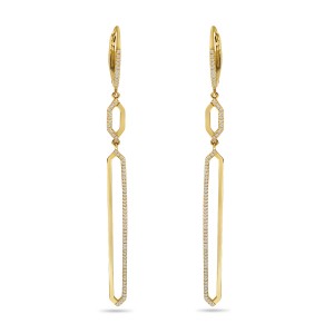 14K Yellow Gold Diamond Long Geometric Dangle Earrings