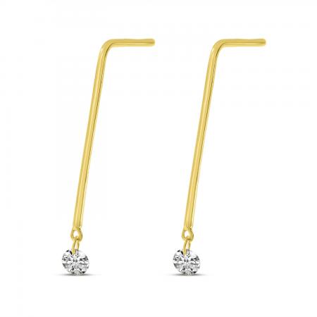 14K Yellow Gold Small Linear .20 Ct Diamond Drop Earrings