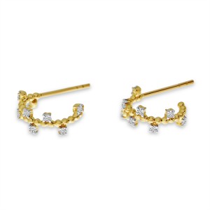 14K Yellow Gold Diamond Beaded Huggie Earrings