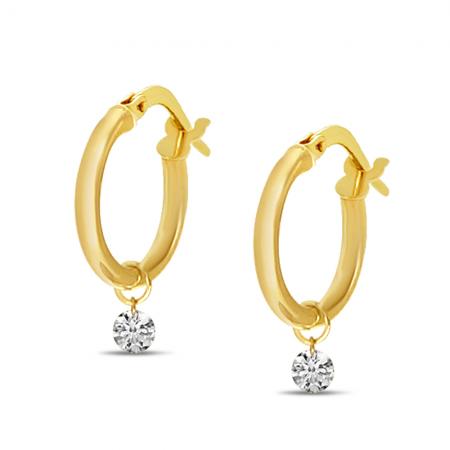14K Yellow Gold Dashing Diamond Pierced Diamonds Hollow Hoop Earrings