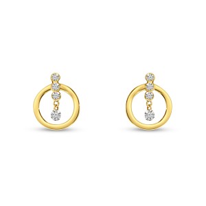 14K Yellow Gold Dashing Diamond Pierced Diamonds Front Hoop Earrings