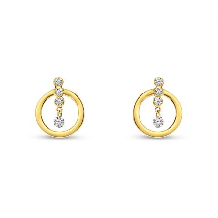 14K Yellow Gold Dashing Diamond Pierced Diamonds Front Hoop Earrings