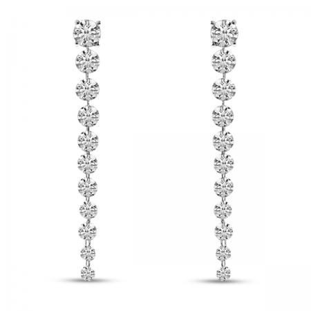 14K White Gold Dashing Diamond Screwback Stud with 11 Pierced Diamonds Dangle Earrings