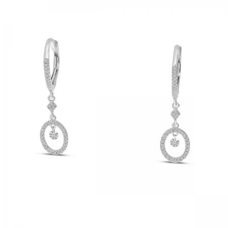 14K White Gold Dashing Diamond Round Dangle Earrings