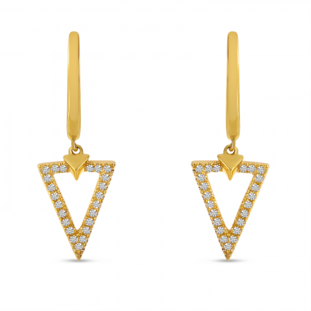 14K Yellow Gold Diamond Triangle Dangle Earrings