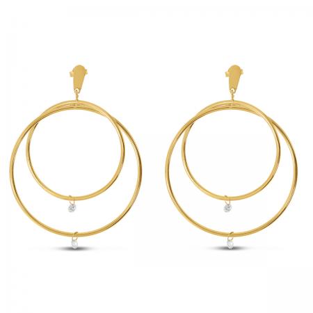 14K Yellow Gold Dashing Diamond Big Front Hoop Earrings