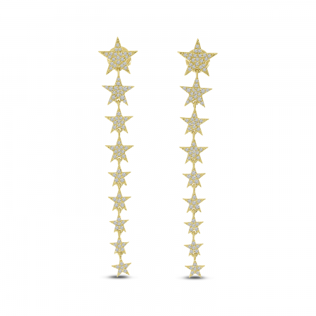 14K Yellow Gold Diamond Star Long Earrings